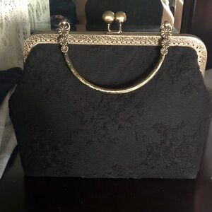 Elegant Black Lace and Brass Detail Women's Handbag